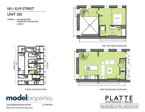 Floor plan for 1 bed, 1.5 baths, 963 sqft